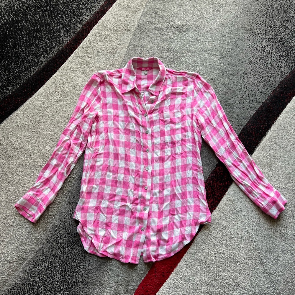 Joules Pink Gingham Button Front Flannel Shirt